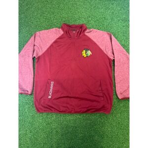 NHL Chicago Blackhawks Mens XXL Quarter Zip Pullover Red Heathered Raglan Sleeve
